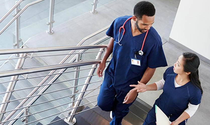 Doctors walking down stairs